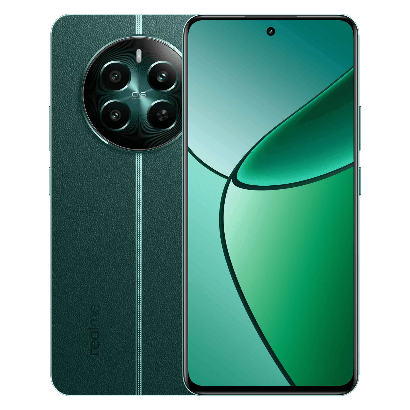 Celular realme verde em imagem oficial da marca