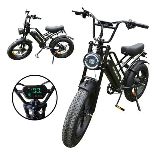 Detalhe do painel e da bateria de uma bike elétrica